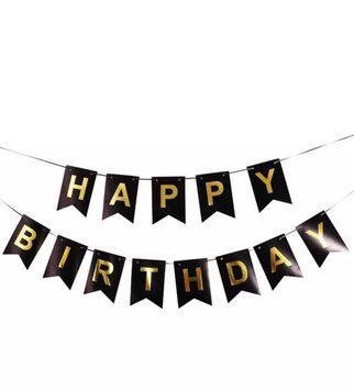 Паперова гірлянда прапорці Happy birthday (чорна) 0989 фото